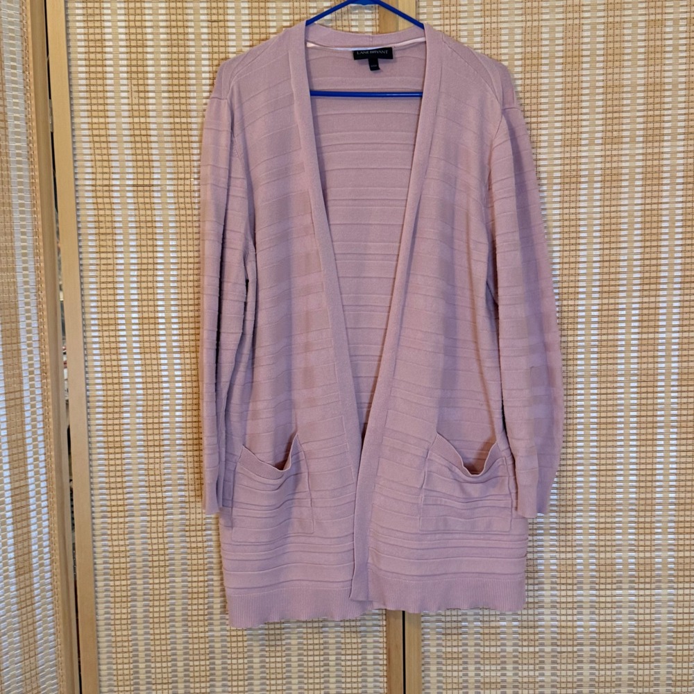 Lane Bryant Mauve Pink Textured Ribbed Open Front Cardigan Sweater‎ 22/24 Resort